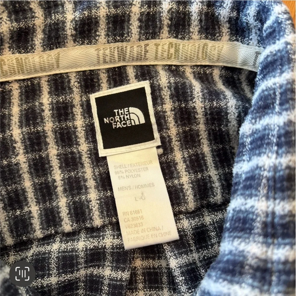 North Face Tekware Flannel Shirt Jacket Men Large Navy Plaid Button Up Shacket - Picture 6 of 7